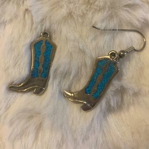 Vintage Turquoise and Sterling Silver Cowboy Boot Earrings